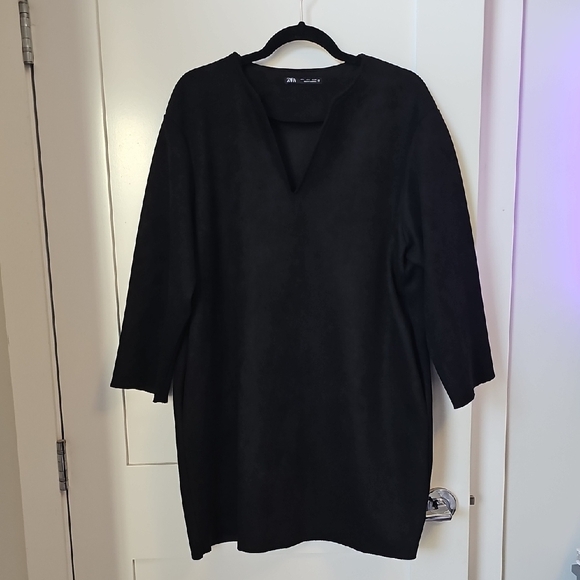 Zara Black Suede Midi Dress Size L - Picture 1 of 9